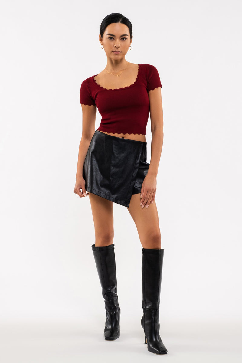 Scallop Edge Knit Top (Rosewood)