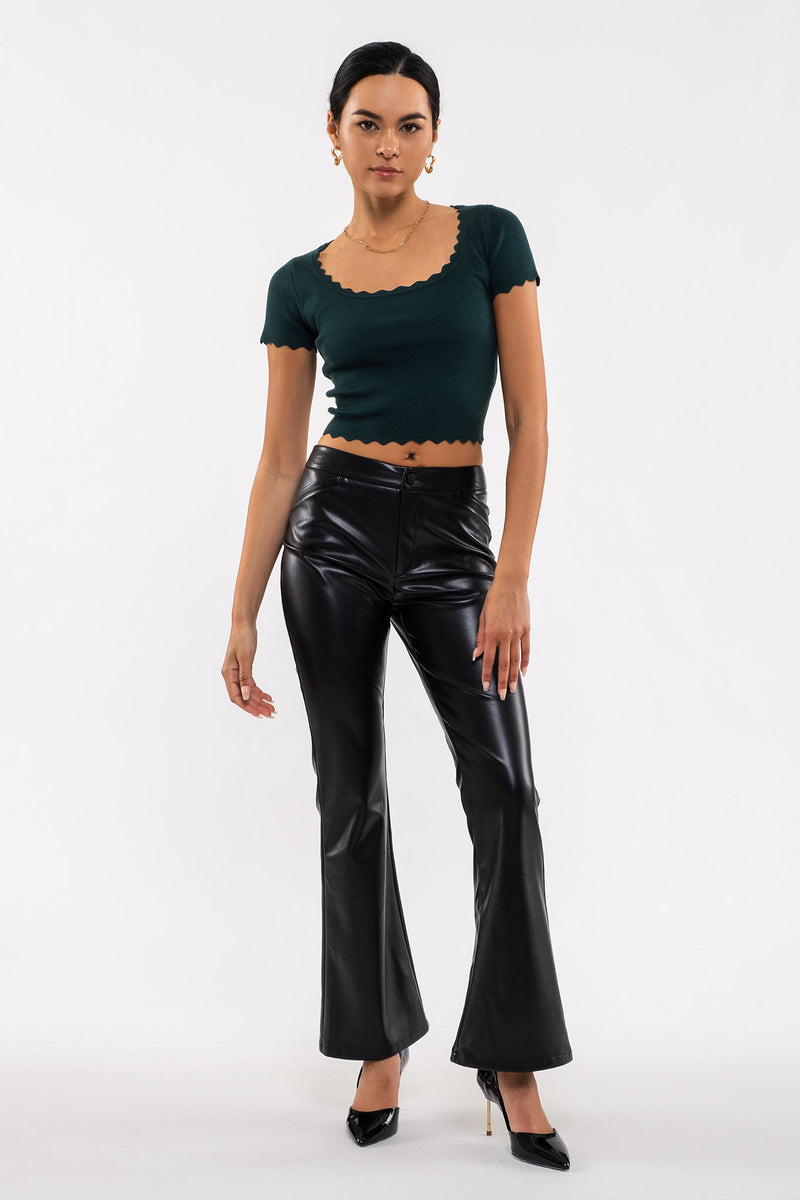 Scallop Edge Knit Top (Hunter Green)
