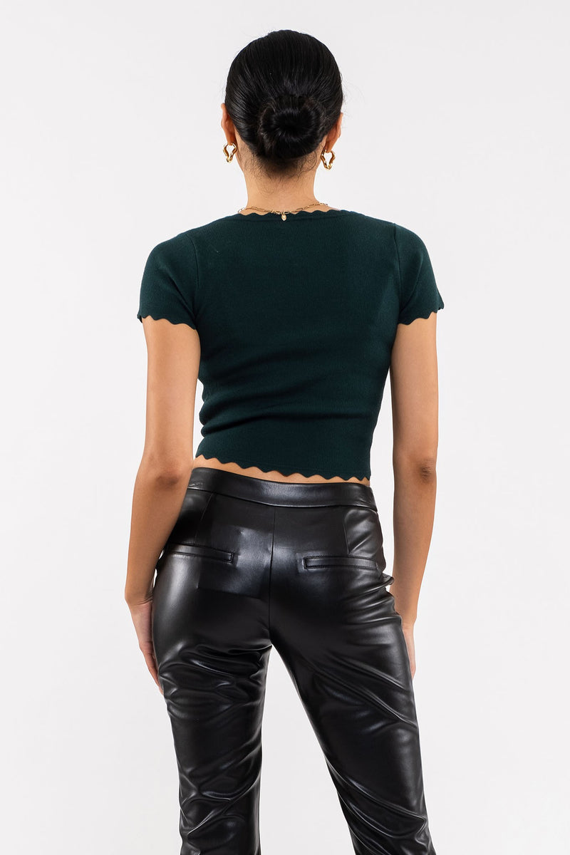 Scallop Edge Knit Top (Hunter Green)