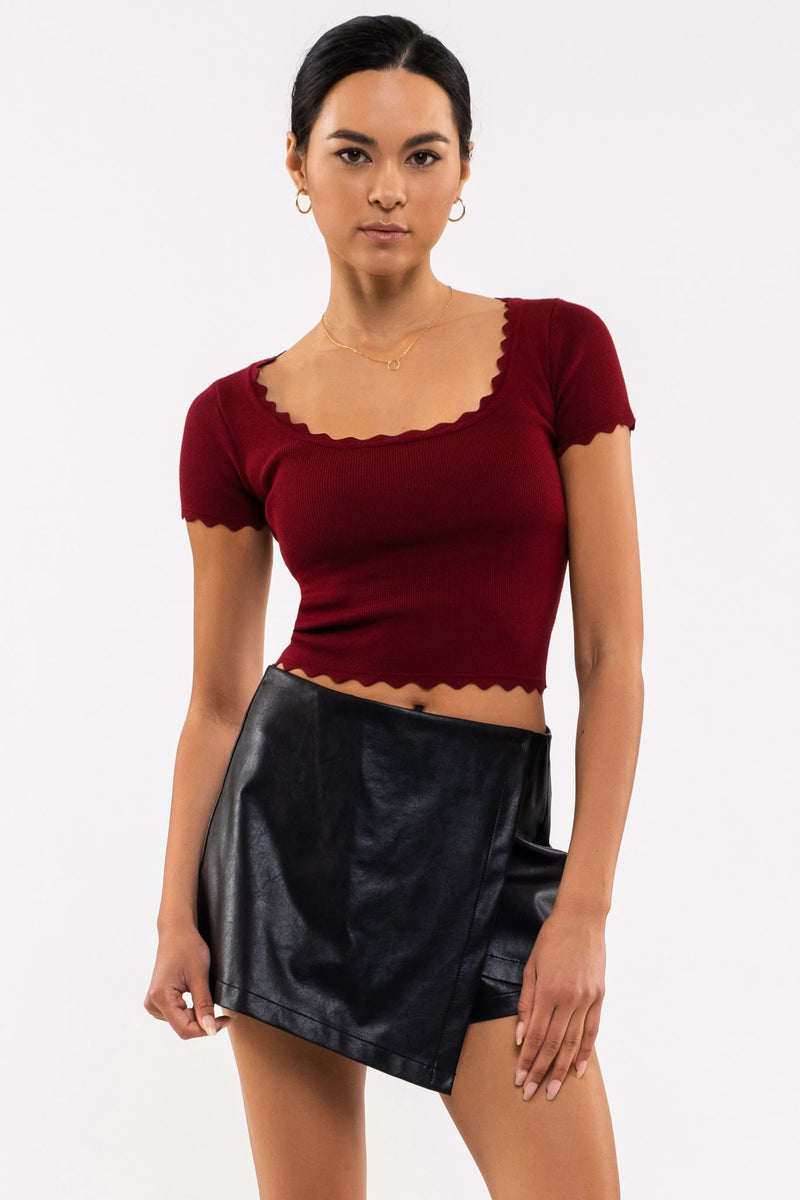 Scallop Edge Knit Top (Rosewood)