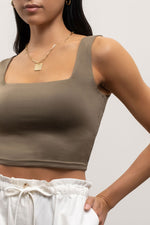 Cropped Square Neck Tank (Olive)