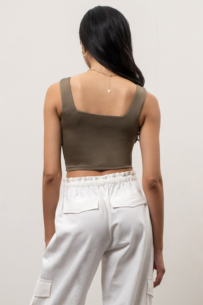 Cropped Square Neck Tank (Olive)