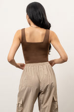 Cropped Square Neck Tank (Brown)