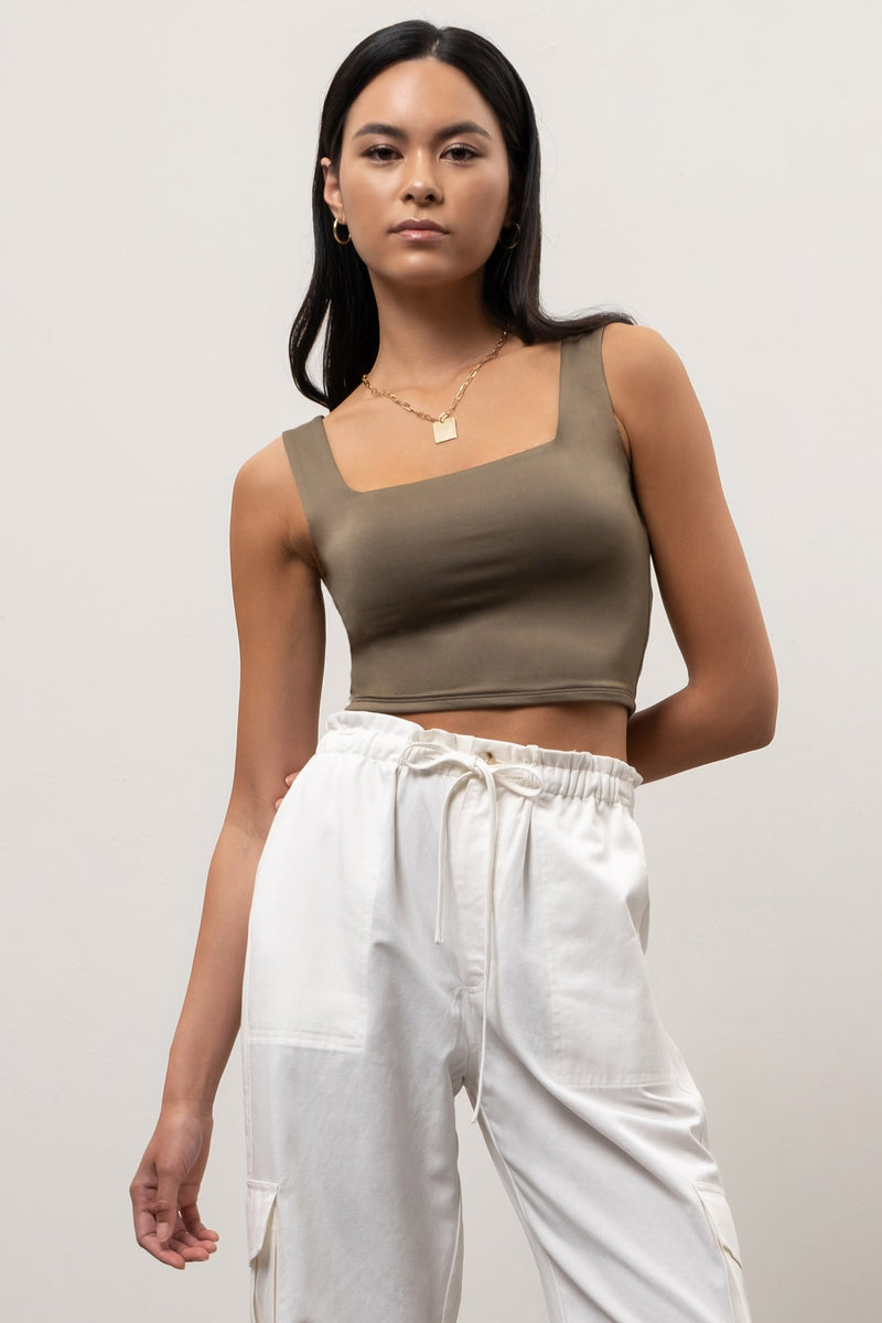 Cropped Square Neck Tank (Olive)