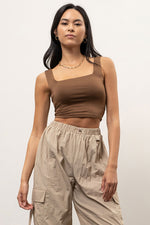 Cropped Square Neck Tank (Brown)