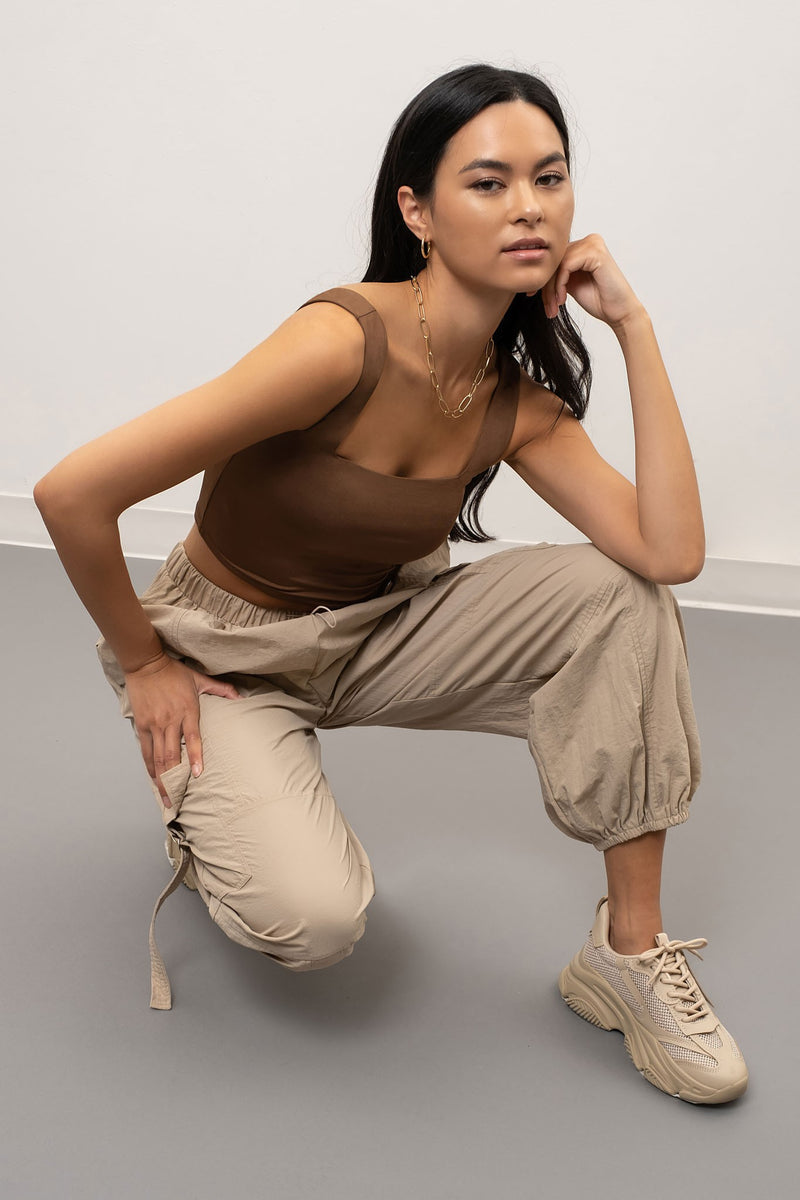 Cropped Square Neck Tank (Brown)