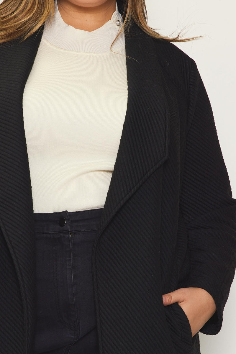 Open Front Textured Cardigan (Plus Size - Black)