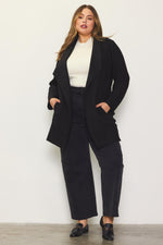 Open Front Textured Cardigan (Plus Size - Black)