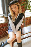 V-Neck Layered Sweater Dress (Navy)