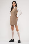 V-Neck Layered Sweater Dress (Taupe)