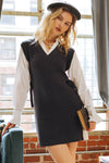 V-Neck Layered Sweater Dress (Navy)