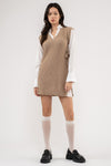V-Neck Layered Sweater Dress (Taupe)