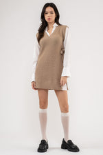 V-Neck Layered Sweater Dress (Taupe)