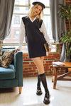 V-Neck Layered Sweater Dress (Navy)