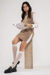 V-Neck Layered Sweater Dress (Taupe)