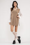 V-Neck Layered Sweater Dress (Taupe)