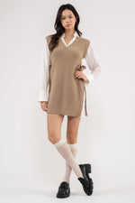 V-Neck Layered Sweater Dress (Taupe)