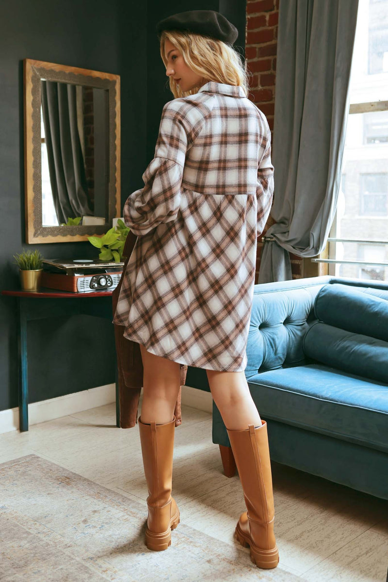 Plaid Babydoll Shirt Dress