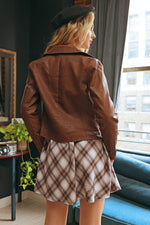 Faux Leather Motorcycle Jacket (Brown)