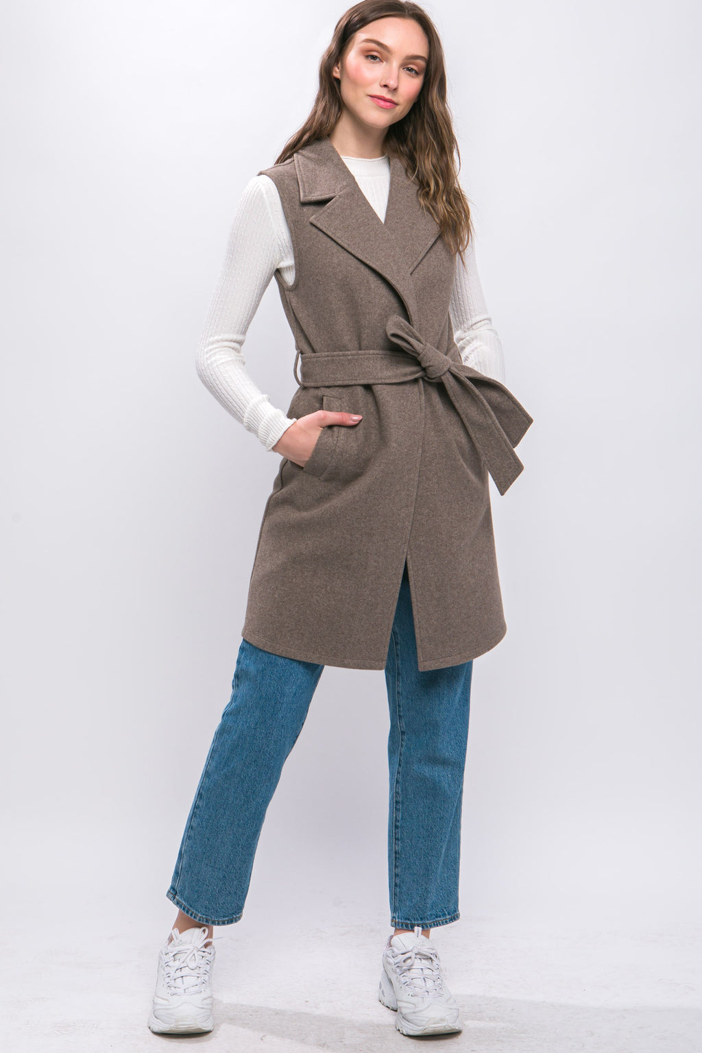 Waist Tie Collared Vest (Cocoa Brown)
