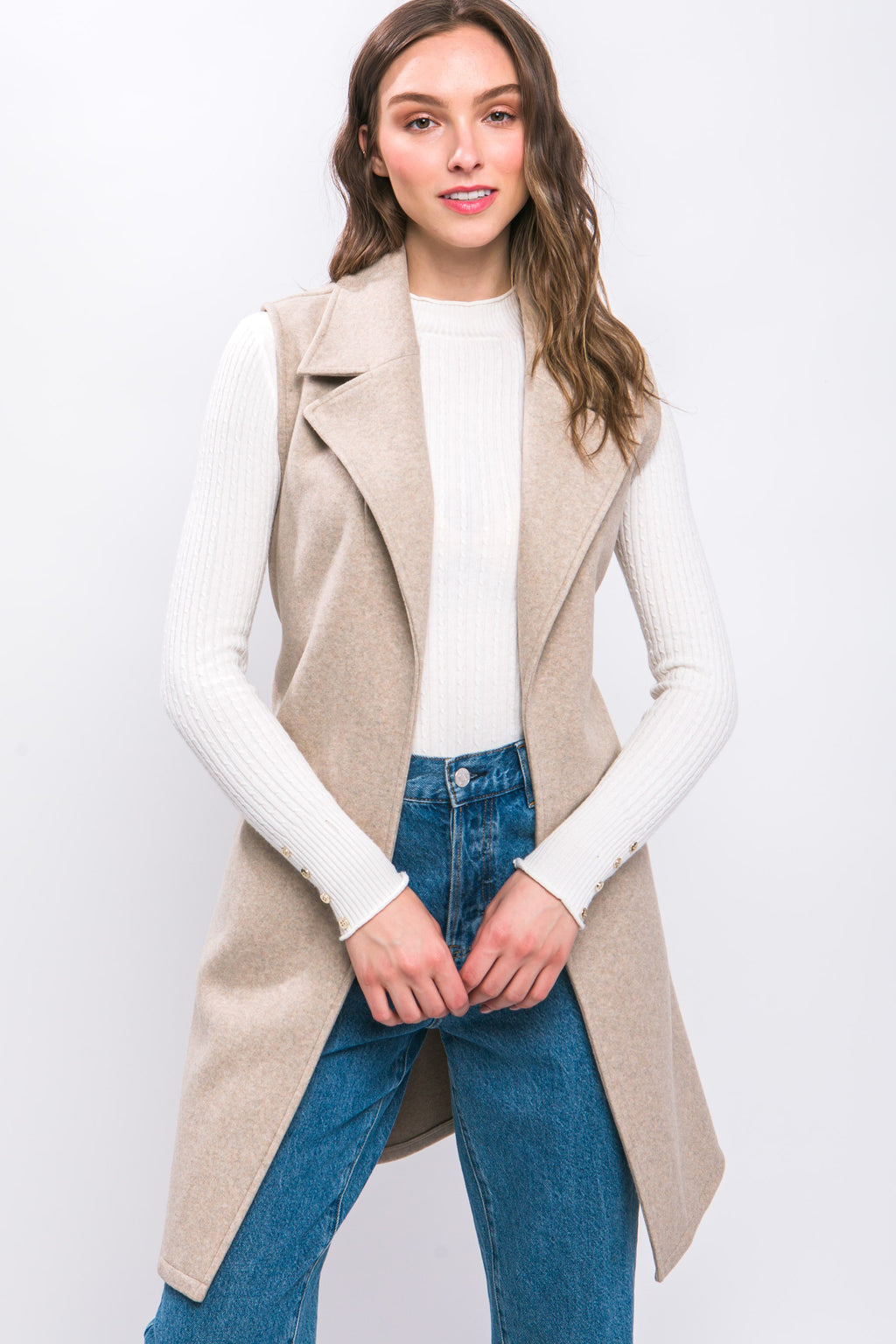 Waist Tie Collared Vest (Oatmeal)