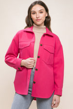 Front Detail Pocket Button Up Shacket (Fuchsia)
