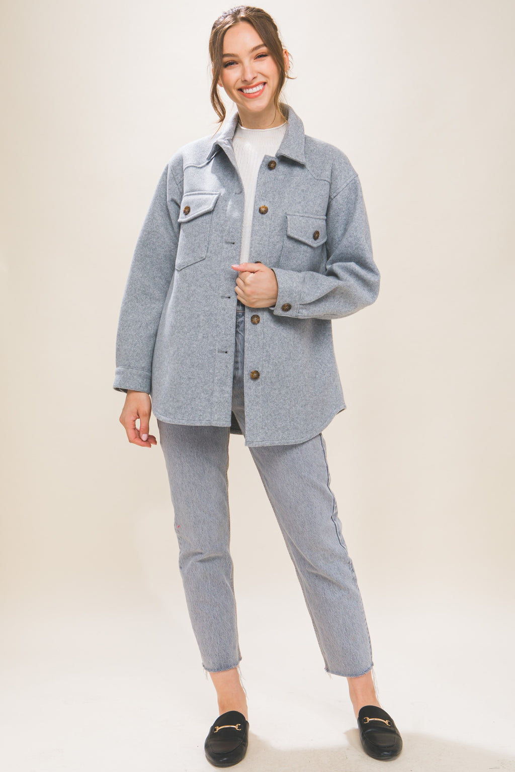 Fleece Oversized Shacket (Light Grey)