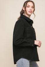 Wool Blend Snap Front Shacket (Black)