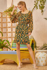 Teal & Gold Floral Print Dress (Plus Size)