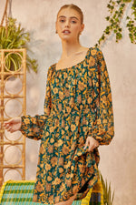 Teal & Gold Floral Print Dress (Plus Size)
