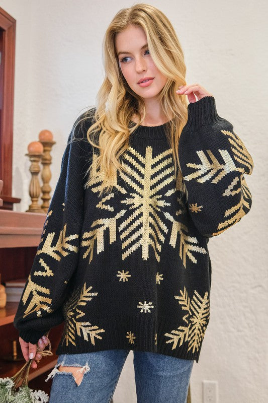 Gold Foil Snowflake Sweater