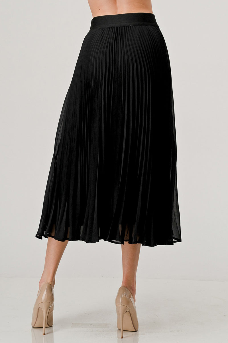 Elastic Waist Pleated Skirt (Black)
