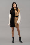Braided Sleeve Color Block Sweater Dress