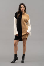 Braided Sleeve Color Block Sweater Dress