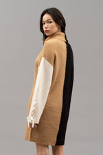 Braided Sleeve Color Block Sweater Dress