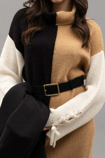 Braided Sleeve Color Block Sweater Dress