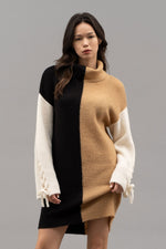 Braided Sleeve Color Block Sweater Dress