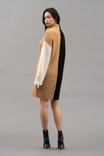 Braided Sleeve Color Block Sweater Dress