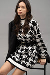 Mock Neck Houndstooth Sweater Dress