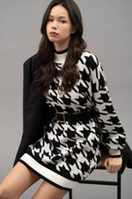Mock Neck Houndstooth Sweater Dress