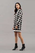 Mock Neck Houndstooth Sweater Dress