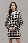 Mock Neck Houndstooth Sweater Dress