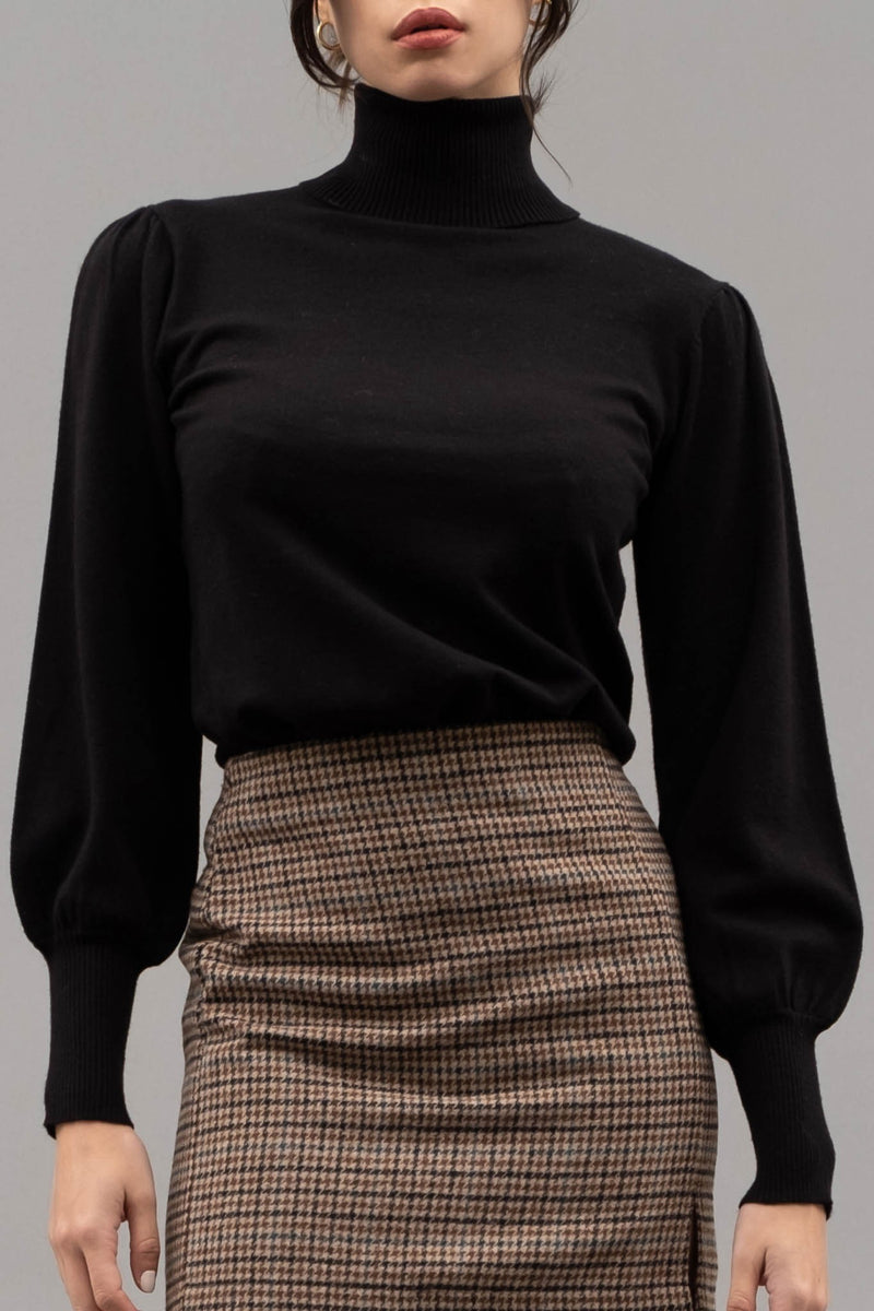 Bubble Sleeve Turtle Neck (Black)