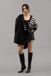 Striped Drop Shoulder Cardigan (Black)