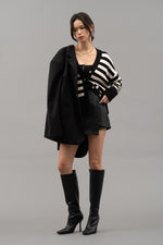 Striped Drop Shoulder Cardigan (Black)