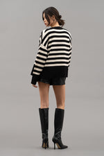 Striped Drop Shoulder Cardigan (Black)