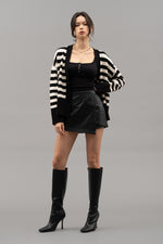 Striped Drop Shoulder Cardigan (Black)