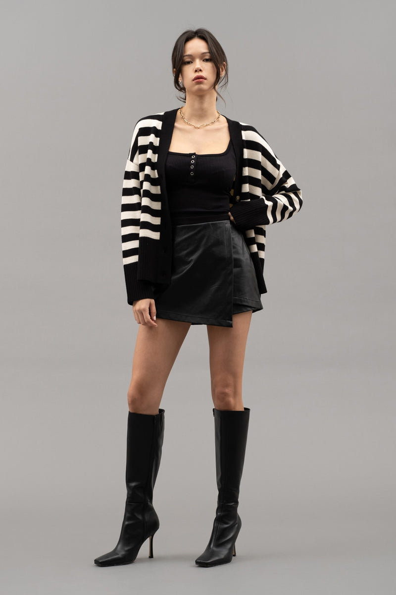 Striped Drop Shoulder Cardigan (Black)