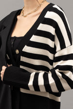 Striped Drop Shoulder Cardigan (Black)