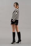 Striped Drop Shoulder Cardigan (Black)